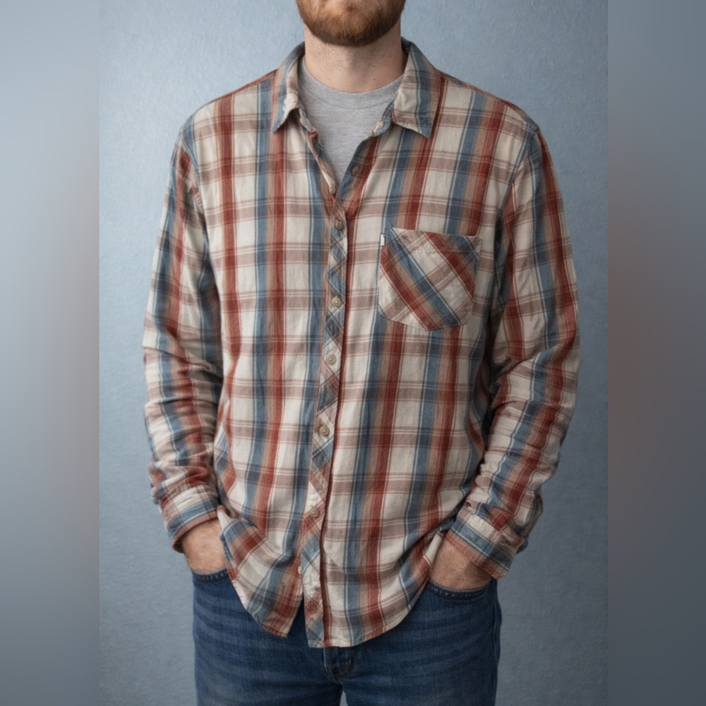 Sonoma Men's Casual Plaid Shirt - Red, Blue, and White